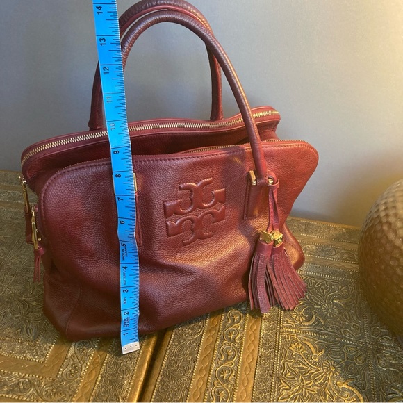 Tory Burch bag satchel leather handles spacious compartments burgundy red - Picture 15 of 16